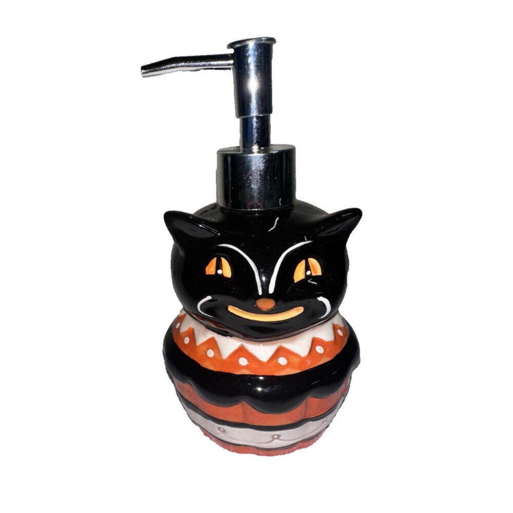 Halloween Johanna Parker Kitschy Black Cat On a Cupcake Ceramic Soap Dispenser